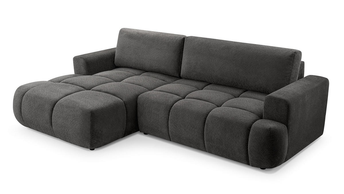 ECKSOFA VASTO Grau Geflochtener Stoff mit Schlaffunktion - Grau, Holz (261/152cm) - MASSENO