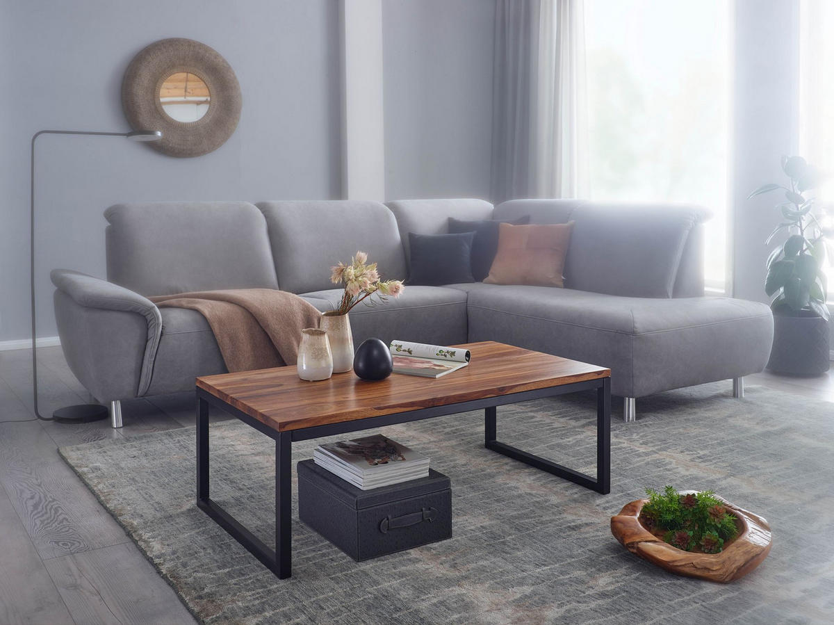 COUCHTISCH Industrie-Stil in Sheesham-Holz massiv, Unikat mit einzigartiger Maserung - Schwarz/Braun, Holz/Metall (60/110/40cm) - KADIMA DESIGN