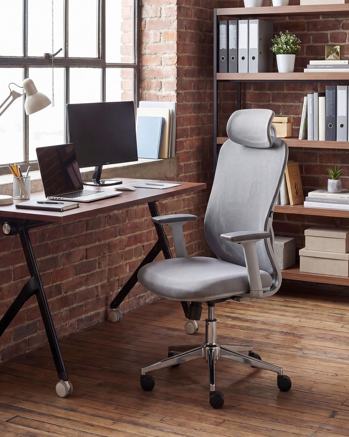 BÜROSTUHL Grau Ervione - Grau, Textil (60/118/60cm) - Beliani