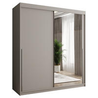 SCHIEBETÜRENSCHRANK mit Spiegel 180 cm Kaschmir mit silbernem Griff - Kaschmir/Silberfarben, Holzwerkstoff (250/200/62cm) - Home Collective