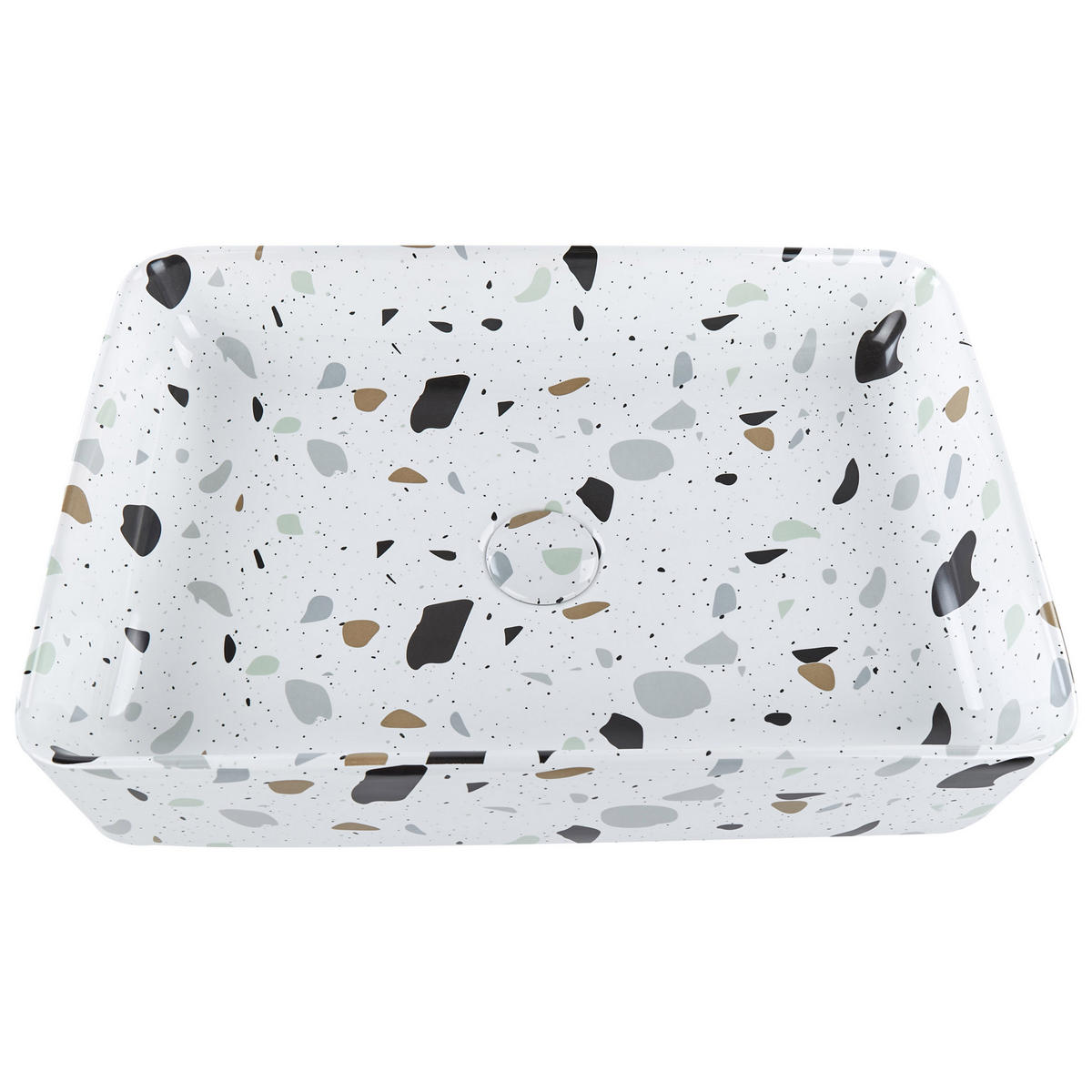 UMYVADLO NA DESKU Terrazzo Bílé 51/34 cm Keramika Nules - bílá, keramika (51/11/34cm) - Beliani