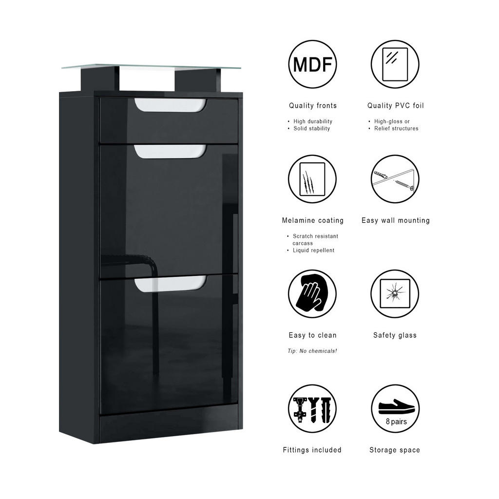Thumbnail - Vladon Schuhschrank, Grau, Holzwerkstoff, 46x104x23 cm, Garderobe, Schuhaufbewahrung, Schuhschränke