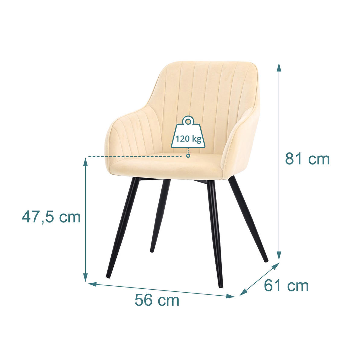 STOL Bež jedilni 2-delni-set žamet kov - bež, kovina/tekstil (56/81/61cm) - Relaxdays