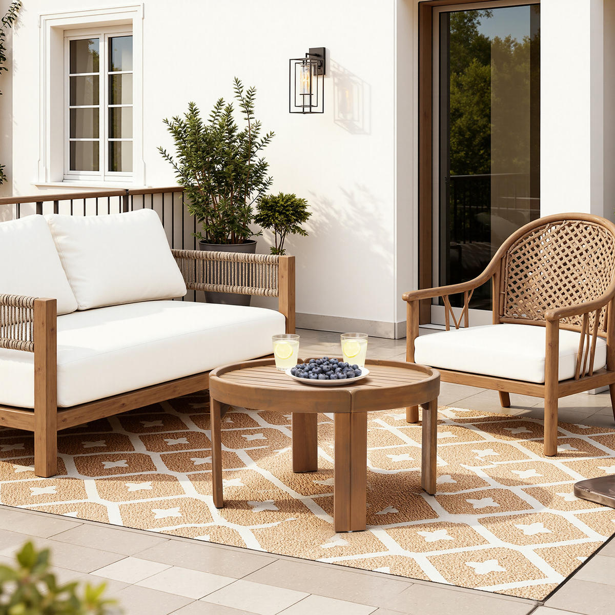 OUTDOOR Couchtisch | Ø70 x H40 cm - Braun, Holz (70/70/40cm) - Hometopia