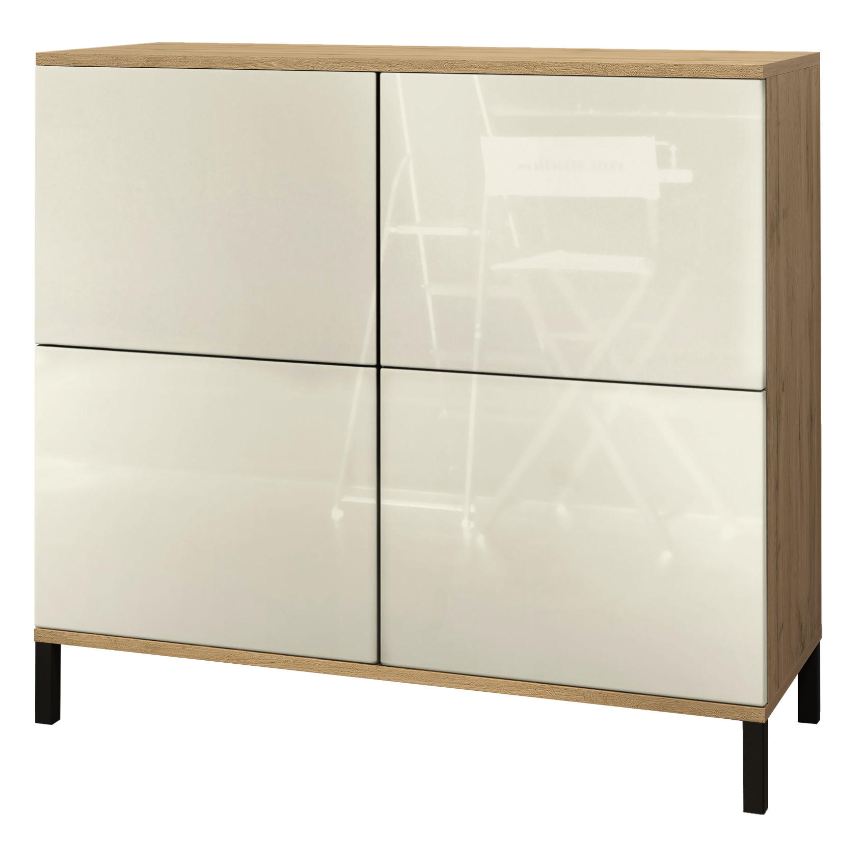 KOMMODE Rova Creme Hochglanz - Creme, Holzwerkstoff (92.5/83.5/35cm) - Vladon