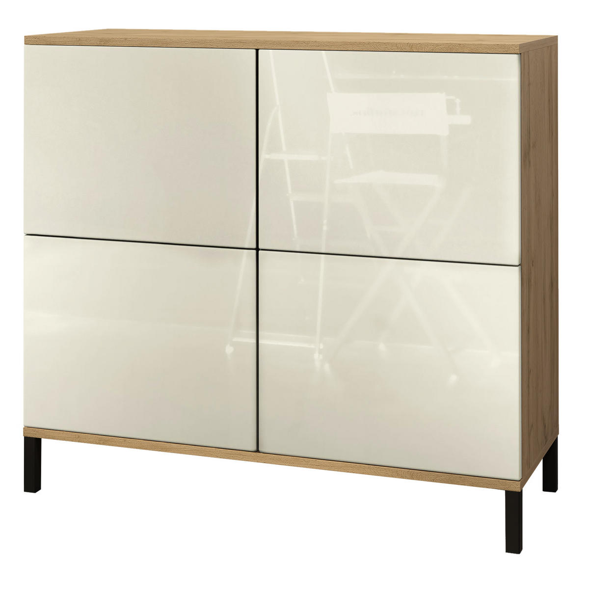 KOMMODE Rova Creme Hochglanz - Creme, Holzwerkstoff (92.5/83.5/35cm) - Vladon