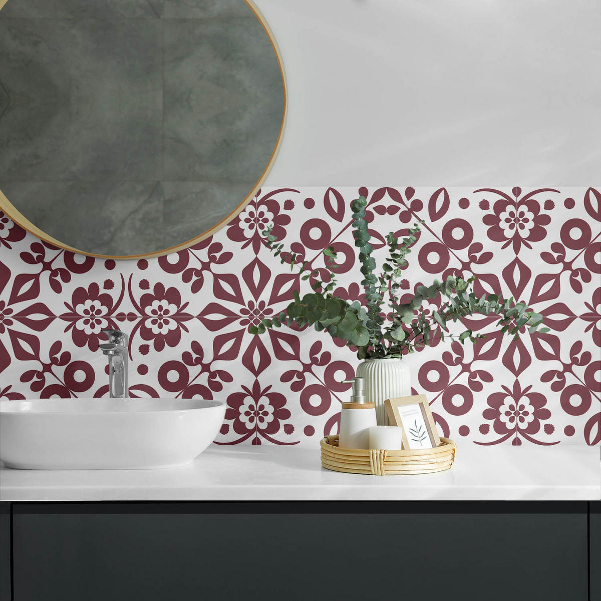 WANDPANEEL 100x50 cm selbstklebend Rosaria - Bordeaux, Kunststoff (50/1.6/100cm) - Wallfluent