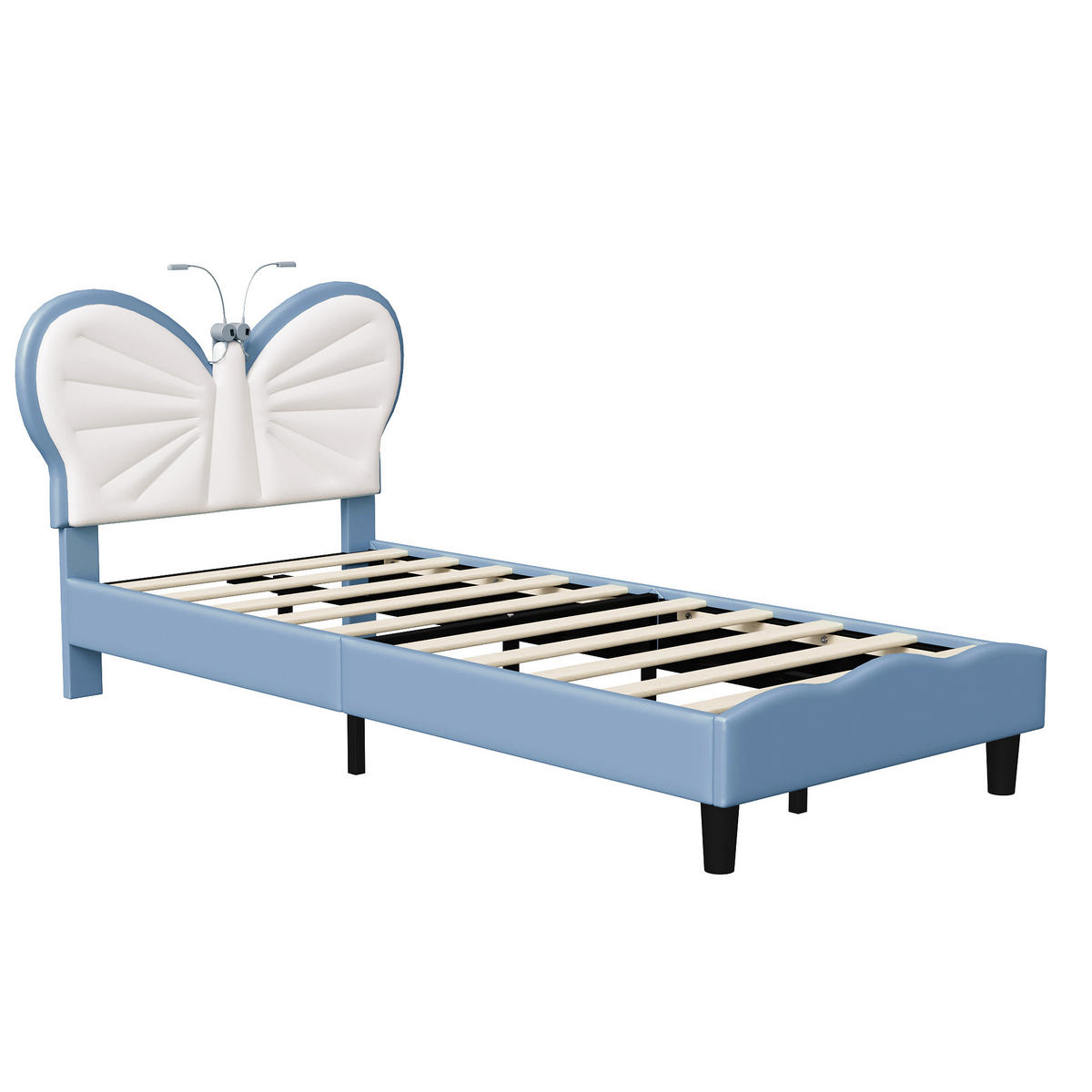 KINDERBETT Schmetterling mit LED-Leselampen 90/200 cm Samt Blau - Blau, Textil (90/200cm) - Creahappy