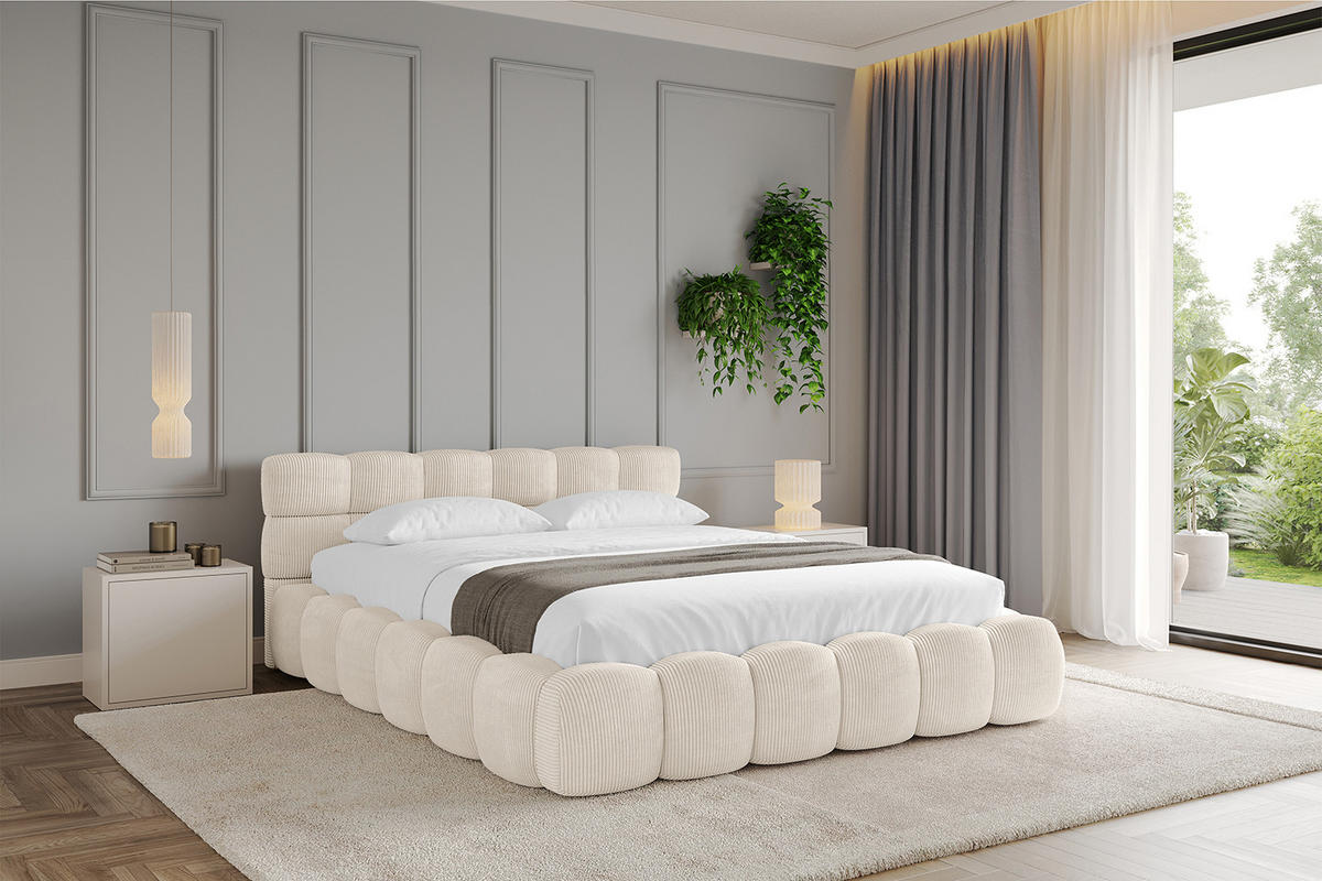 POLSTERBETT mit Bettkasten und Lattenrost, Bett mit Matratze H3/H4 - LEYA-v1 180x200 Beige - Beige, Holzwerkstoff/Textil (180/200cm) - ALTDECOR