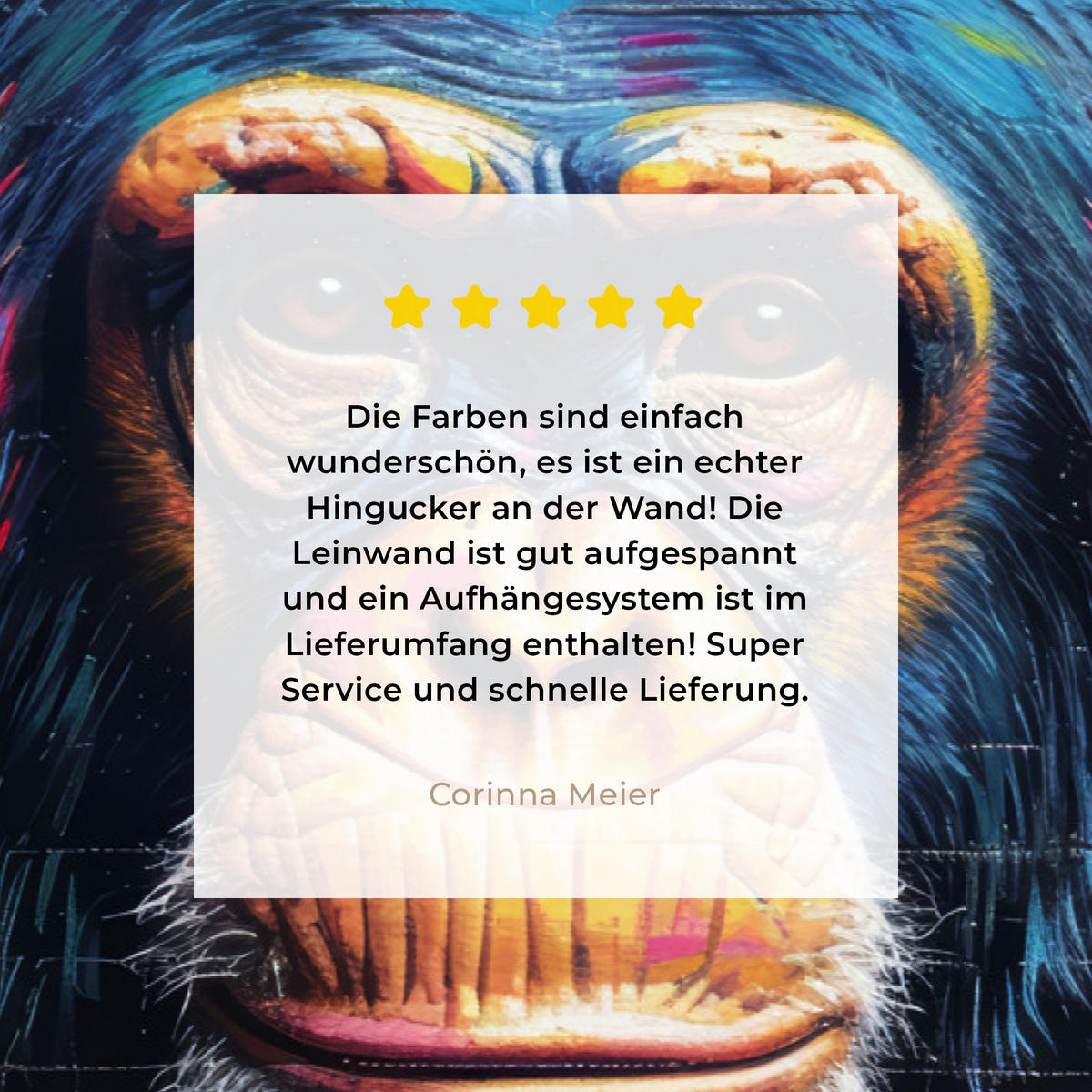 LEINWANDBILD Graffiti - Schimpanse - Straßenkunst - Kopfhörer - Affe Wanddeko 90x60 cm - Blau, Textil (90/60cm) - MuchoWow