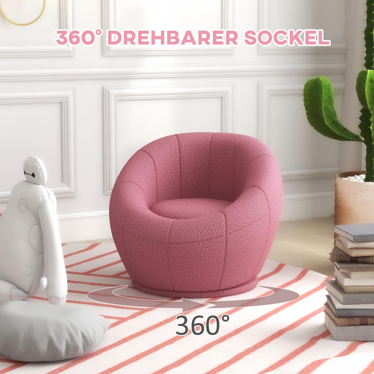 EINZELSESSEL, Schafswolle, Rosa - Rosa, Naturmaterialien (56/48/60cm) - HOMCOM