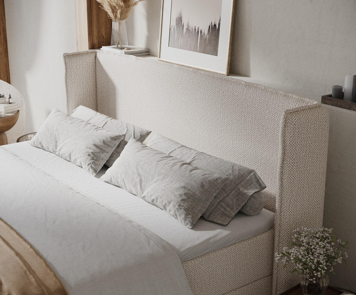 BOXBETT Skyline Creme 180/200 cm mit Matratze und Topper - Creme/Schwarz, Holz/Holzwerkstoff (180/200cm) - Maison de Reve