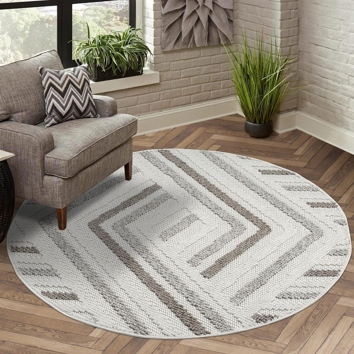 KURZFLOR-TEPPICH Lindo 7590 Creme 160x160 cm Rund - Beige/Creme, Textil (160/160cm) - carpet city