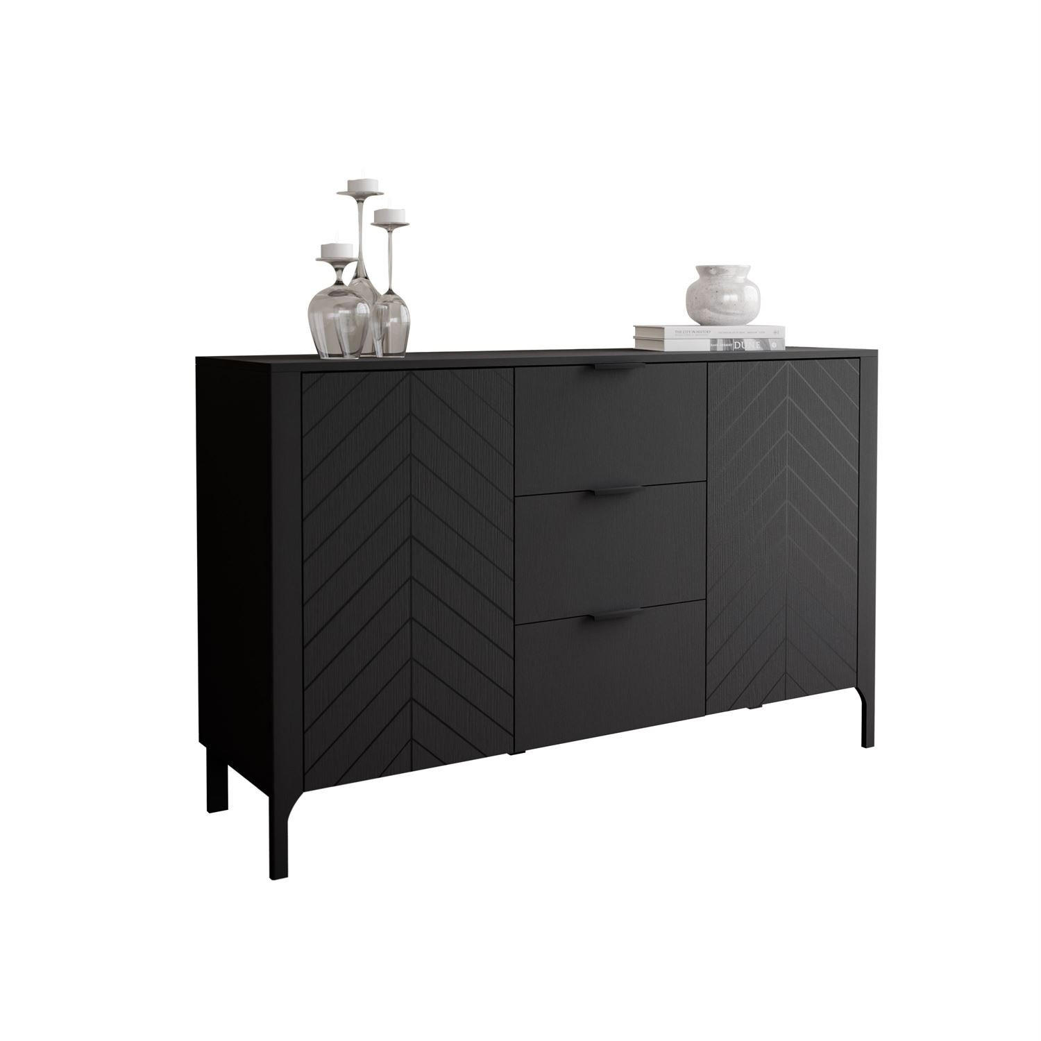 SIDEBOARD mit Schubladen LUMI, Schwarz - Schwarz, Holzwerkstoff (153/95/40cm) - Lookway