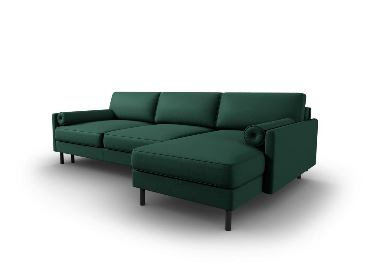 AUSKLAPPBARES-ECKSOFA rechts mit Container Scott aus strukturiertem Stoff grün 5 Sitzplätze - Grün, Textil (142/212cm) - Micadoni
