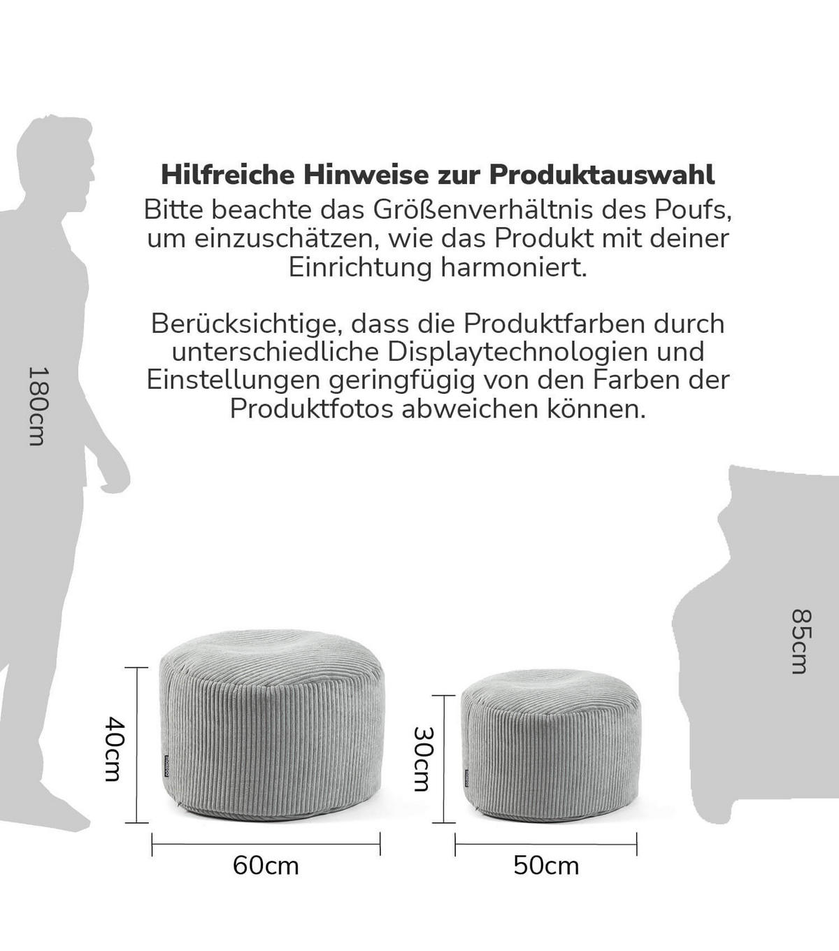 POUF Cord Der Faule Lenz - Grau, Textil (50/30/50cm) - Mokebo