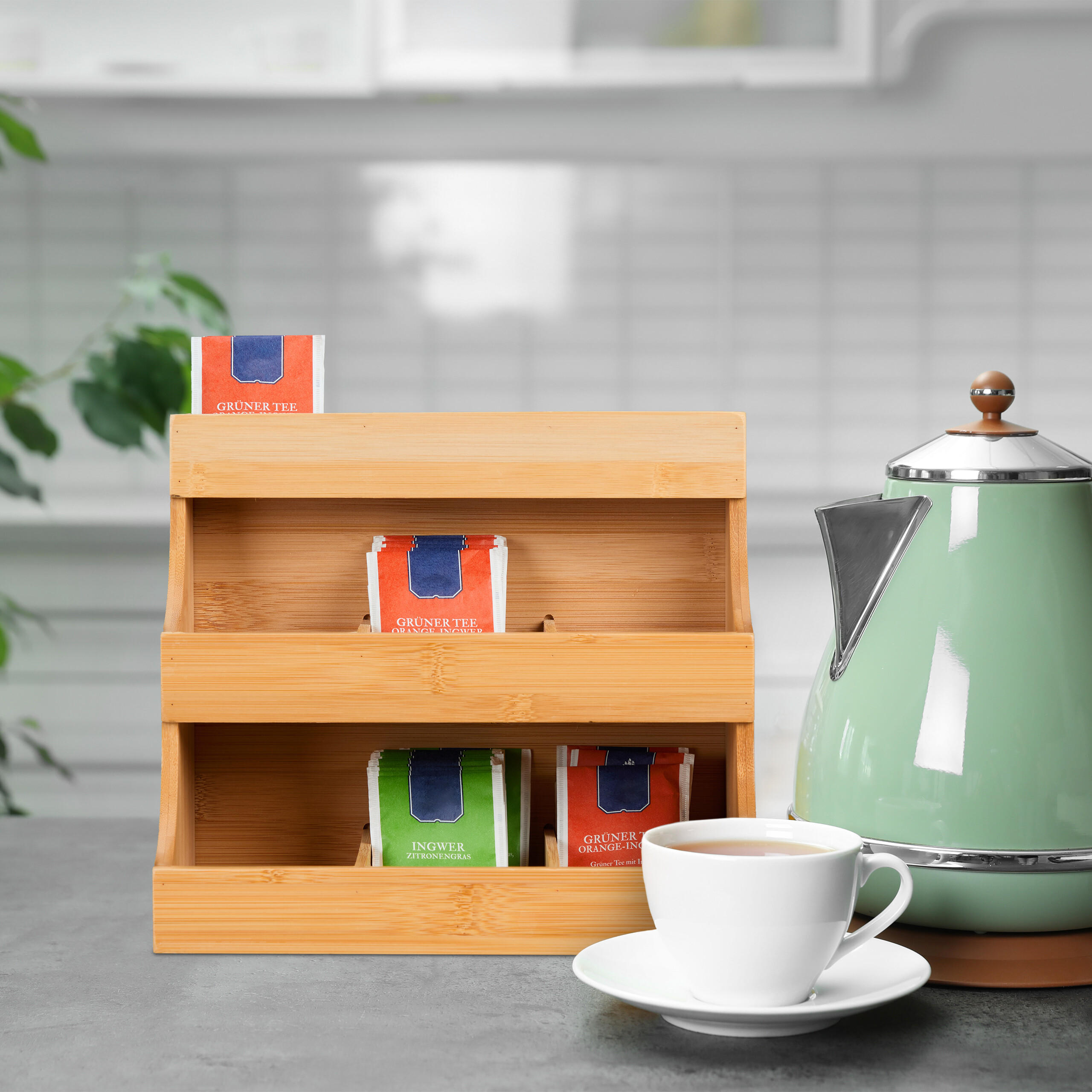 TEE-ORGANIZER - Hellbraun, Holz (26/24/17.5cm) - Relaxdays