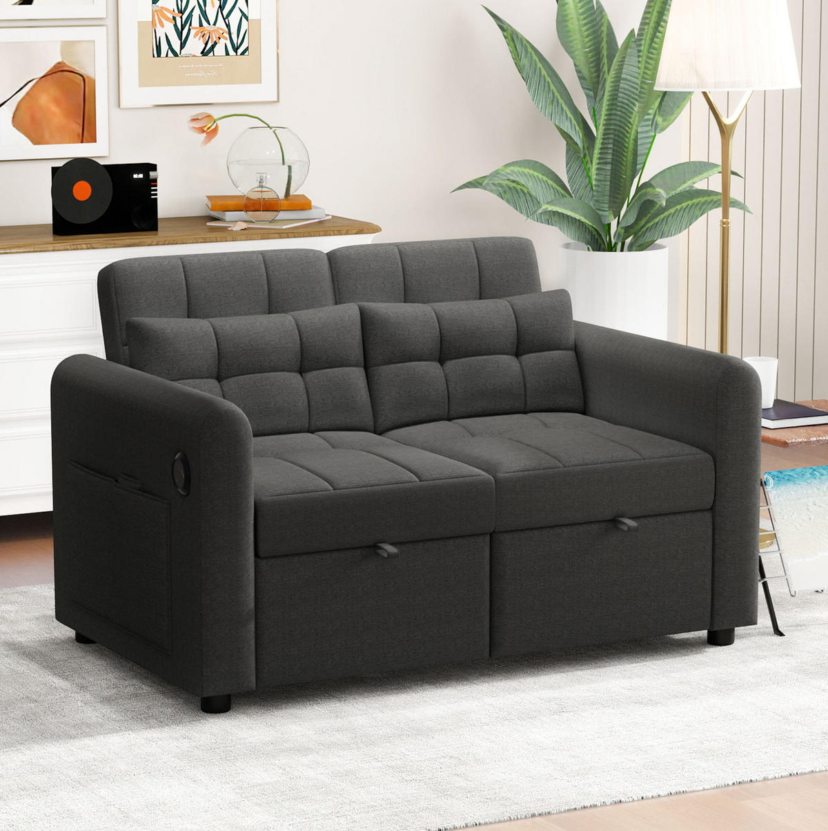SCHLAFSOFA 142/85/83 cm in Grau – 3-in-1 ausziehbar mit USB und verstellbarer Rückenlehne - Grau, Textil (85/83/142cm) - BEAOK