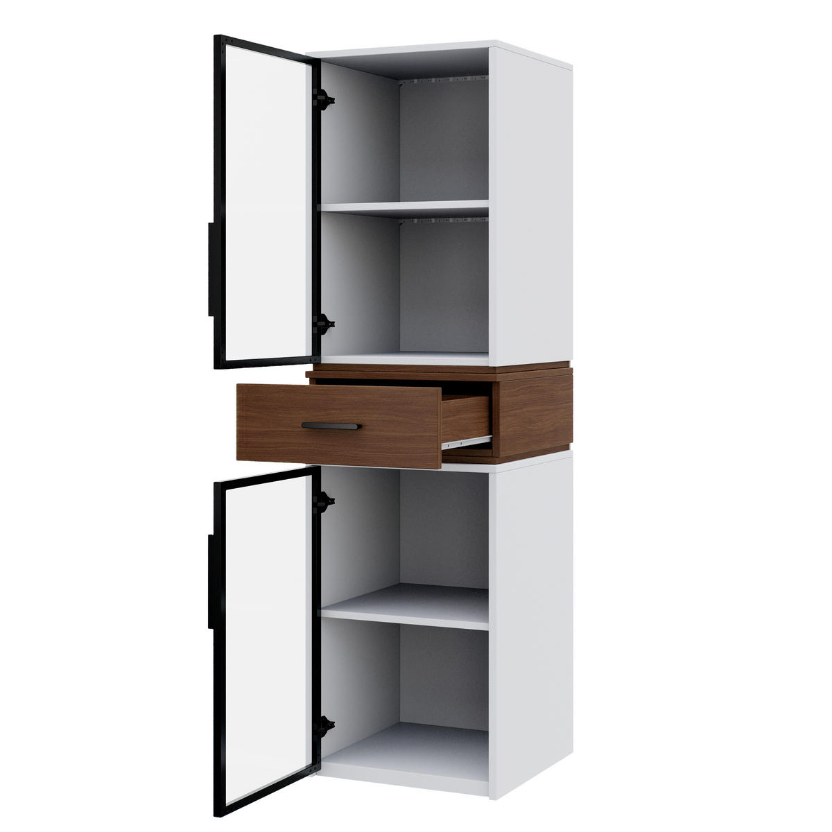 HIGHBOARD mit Glastüren und LED 40/40/200 cm in Weiß mit Schublade - Weiß, Holzwerkstoff (40/200/40cm) - BEAOK