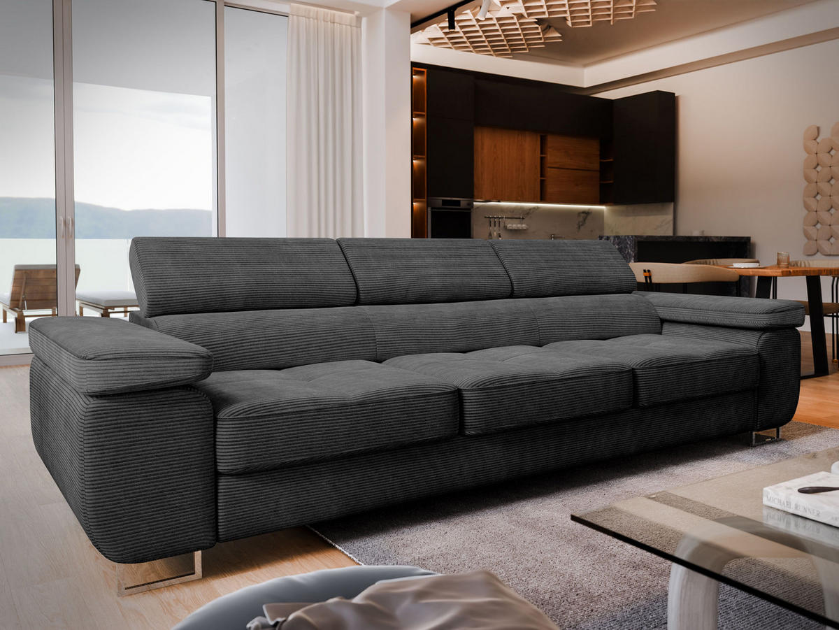 BETTSOFA MOSINE Schwarz Kordstoff mit Schlaffunktion - Anthrazit, Textil (281/87/98cm) - MASSENO