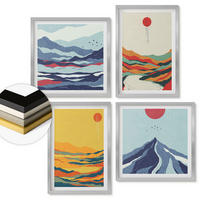 WANDBILDER 4er Set - 50x50 cm & 40x60 cm Silberner Rahmen - Farbenfrohe abstrakte Flussberge - Silberfarben, Kunststoff (50/50cm) - ArtPrintCave