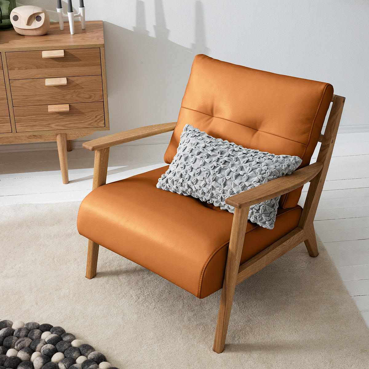 SESSEL - Cognac/Braun, Leder/Eichenholz (83/80/75cm) - home24