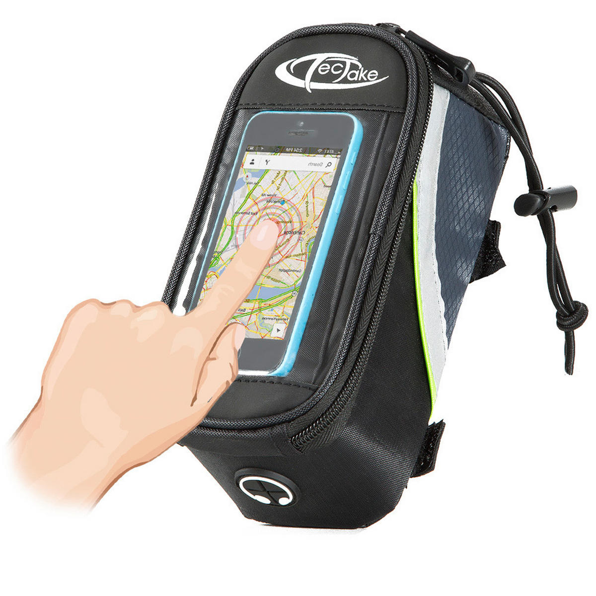 FAHRRADTASCHE ,Zusätzliche Spannseil-Sicherung ,schwarz/grau/grün - Schwarz/Grau, Kunststoff (8.5/8.5/18cm) - tectake