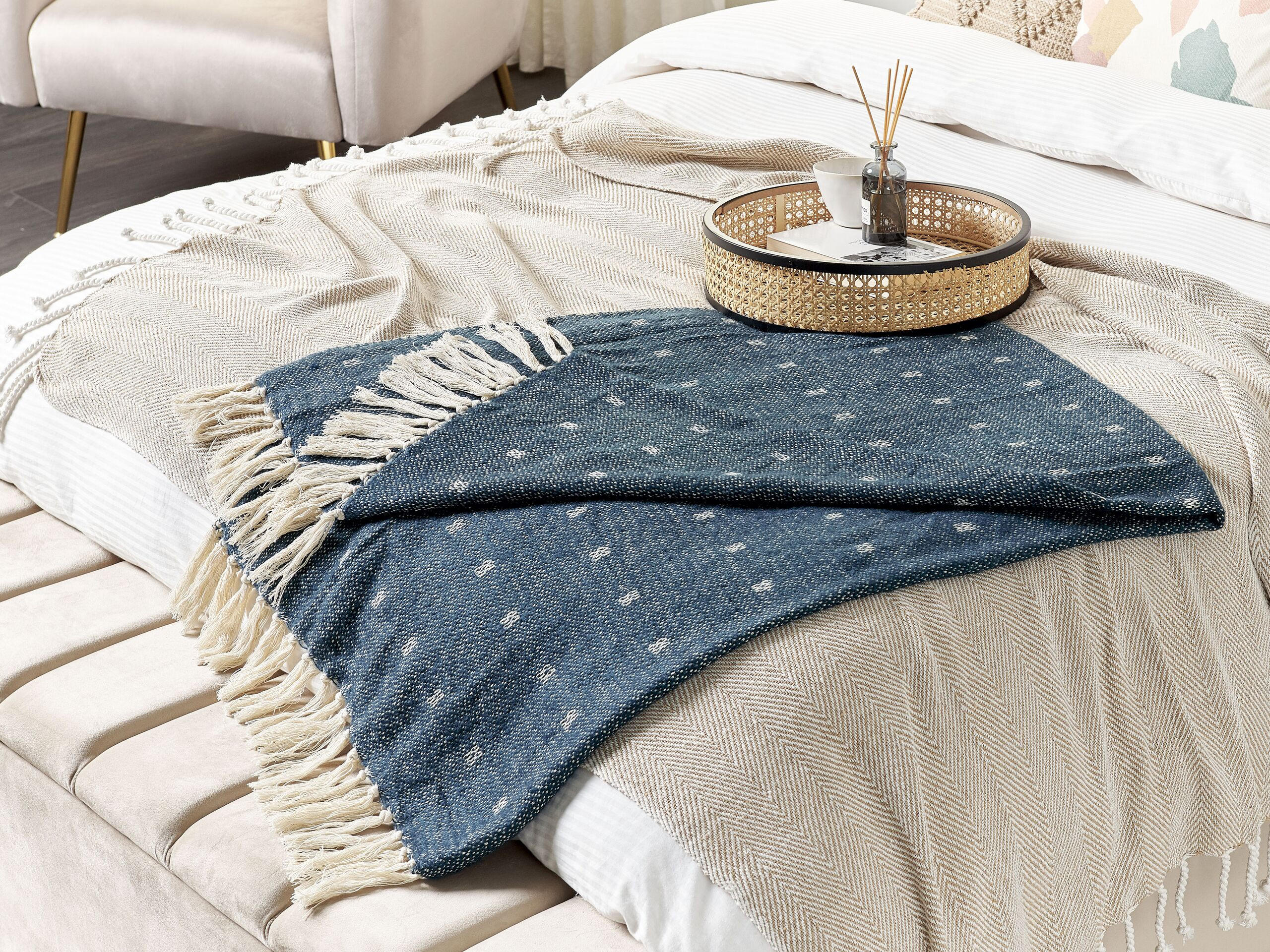 DECKE Dunkelblau Taari 130/170 cm - Dunkelblau, Naturmaterialien/Textil (130/170cm) - Beliani