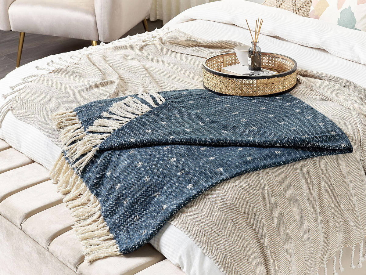DECKE Dunkelblau Taari 130/170 cm - Dunkelblau, Naturmaterialien/Textil (130/170cm) - Beliani