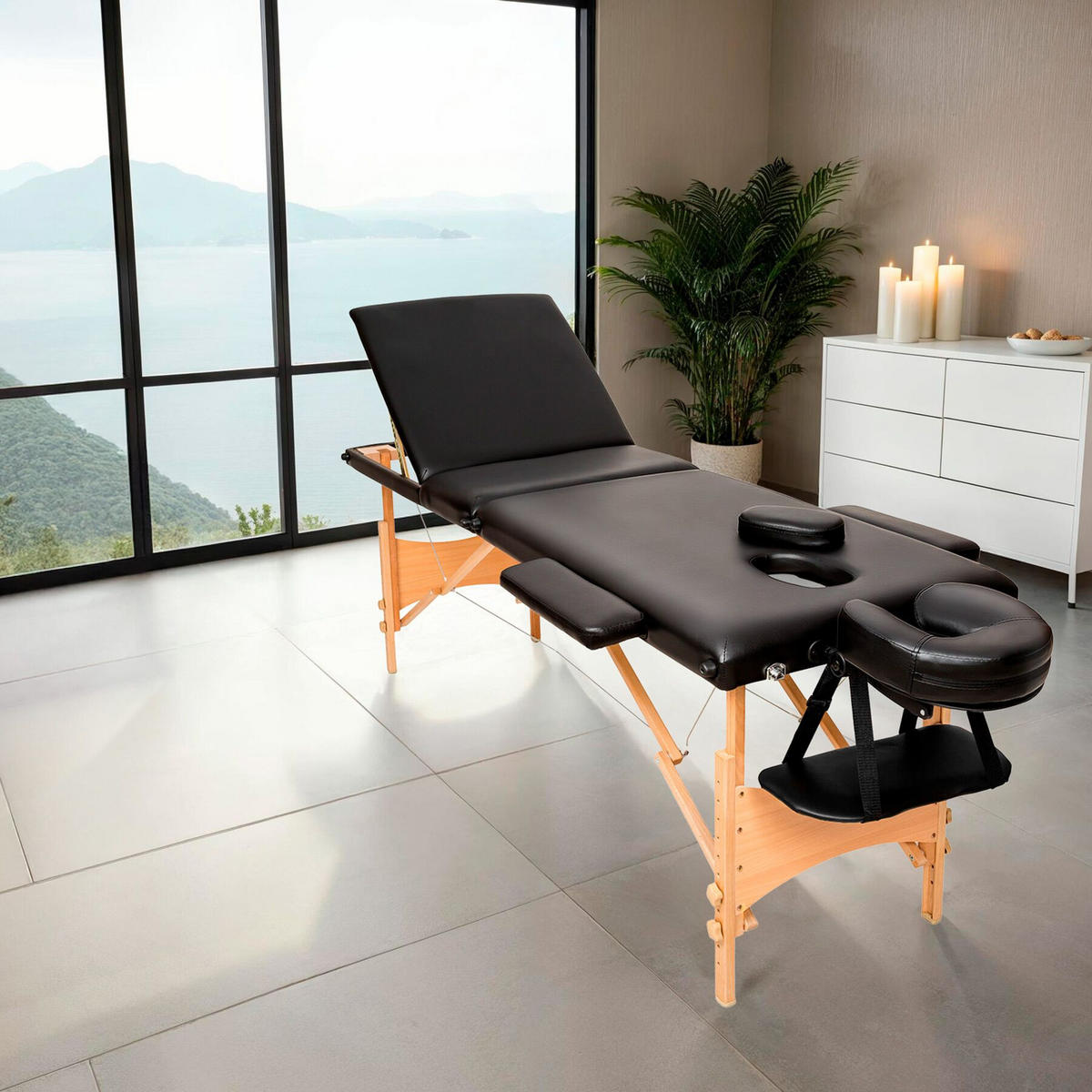 MASSAGELIEGE-SET 3 Zonen Daniel,210 x 95 x 84 cm,schwarz - Schwarz, Holz (95/84/210cm) - tectake