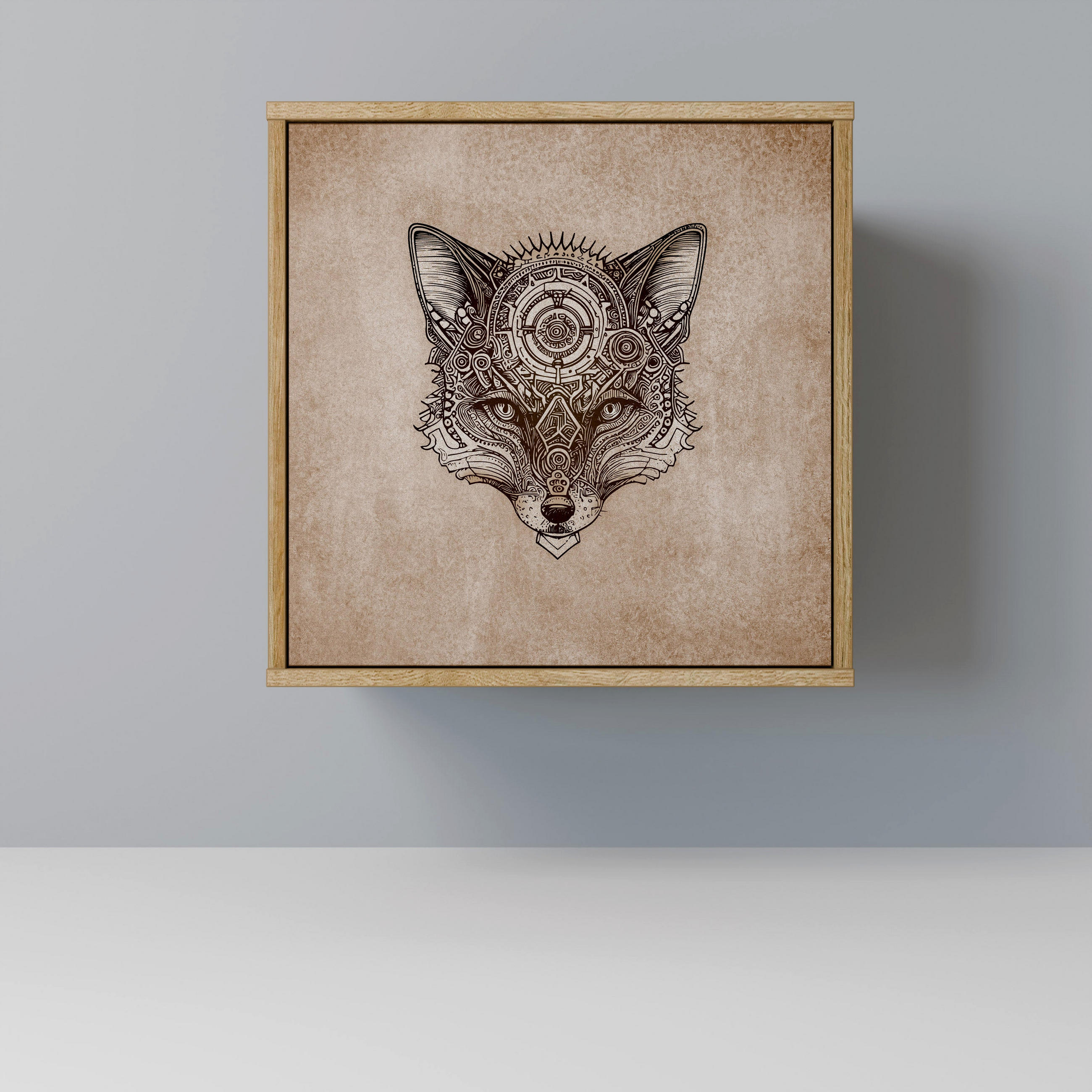 SIDEBOARD STEAMPUNK CLAN, Eichefarben, 57,5x42x57,5 cm, Ohne Füße - Eichefarben/Multicolor, Holzwerkstoff (57.5/57.5/42cm) - SpaceRebels