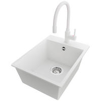 GRANITSPÜLE Riga, 2-er set Weiß 38/50 cm 1 Becken + Küchenarmatur 38/14 cm + Ablauf-Set ab 40er Unterschrank - Chromfarben/Weiß, Kunststoff (38/20/50cm) - Primagran