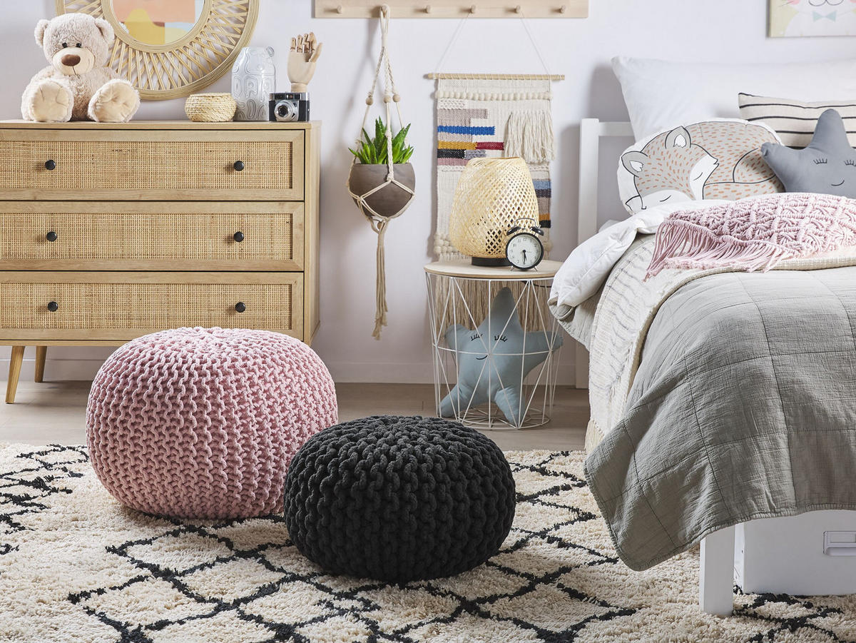 POUF Conrad 40/40/25 cm - Schwarz, Naturmaterialen/Textil (40/25/40cm) - Beliani