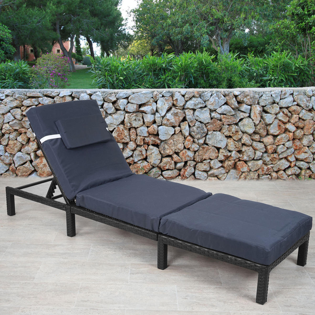 POLY-RATTAN SONNENLIEGE PREMIUM Anthrazit, Grau - Anthrazit/Grau, Kunststoff (60/71/198cm) - MCW