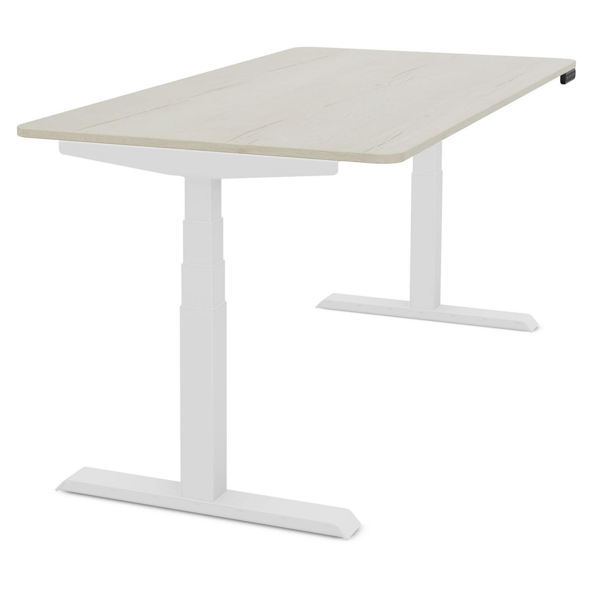 SCHREIBTISCH Elektrisch Höhenverstellbarer Familien Schreibtisch Pitino Curved Eiche Polar Signalweiß 160/70/52.5-121cm - Eiche Bianco/Weiß, Holzwerkstoff/Metall (70/160/121cm) - ASSMANN