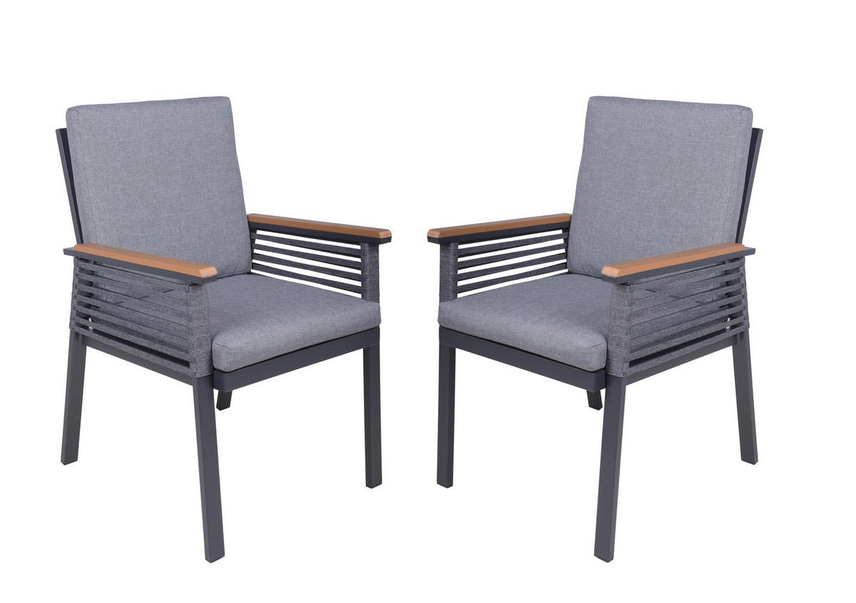 GARTENSTUHL 2er Set Jasper Dunkelgrau Gartenstühle - Dunkelgrau, Metall (56/86/63cm) - DELUKE