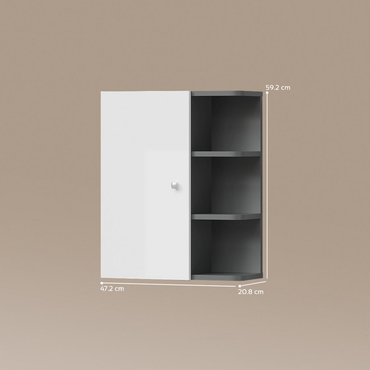 BADSCHRANK Fucino Weiß Hochglanz 47.2 x 59.2 cm - Weiß Hochglanz/Anthrazit, Holzwerkstoff (47.2/59.2/20.8cm) - Livinity®