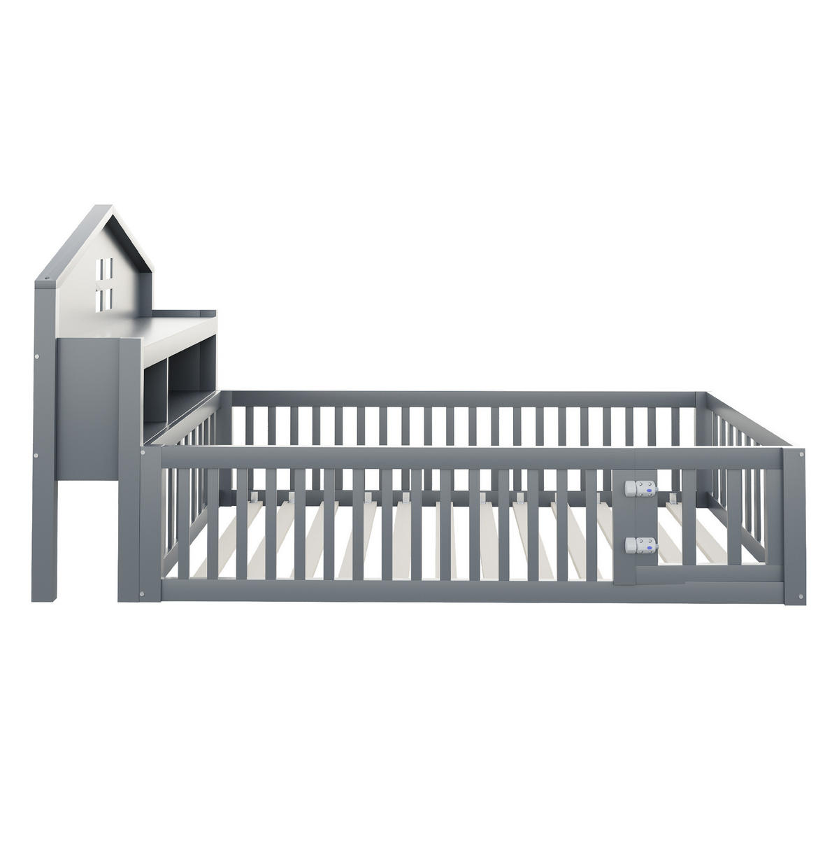 KINDERBETT in Hausform 90x200 cm Massivholz Grau mit Stauraum - Grau, Holzwerkstoff (90/200cm) - Beauniv