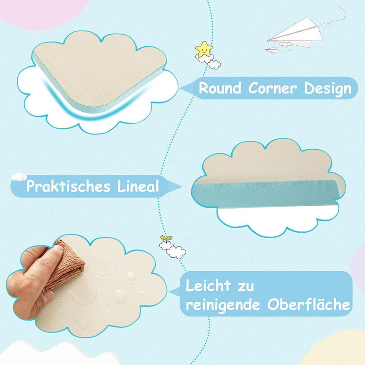 KINDERSCHREIBTISCH Höhenverstellbarer blau - Blau, Metall (80/88/51cm) - COSTWAY