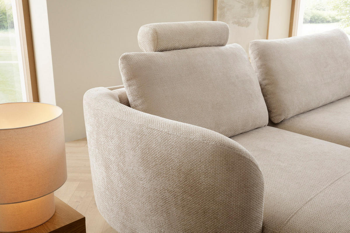 ECKSOFA auf Füßen Kendra 260 cm mit Schlaffunktion, Links, Beige - Beige, Holz (260/180cm) - Emporius