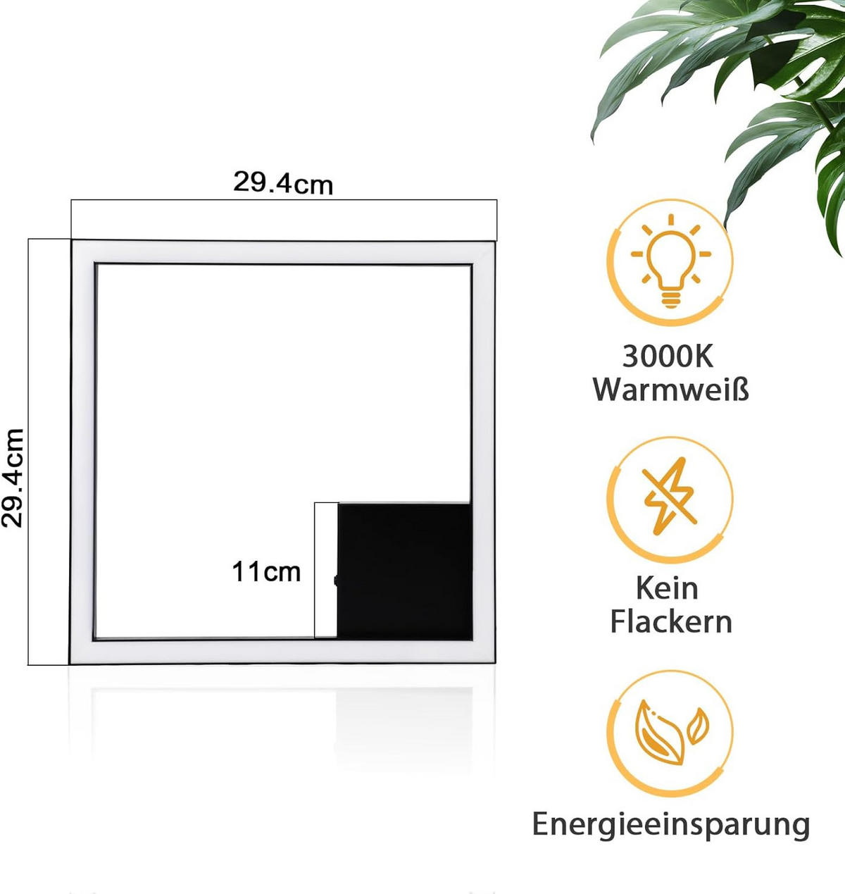 LED-DECKENLEUCHTE Wehrfluch 29.4/3.8/29.4 cm - Schwarz, Metall (29.4/29.4/3.8cm) - ZMH