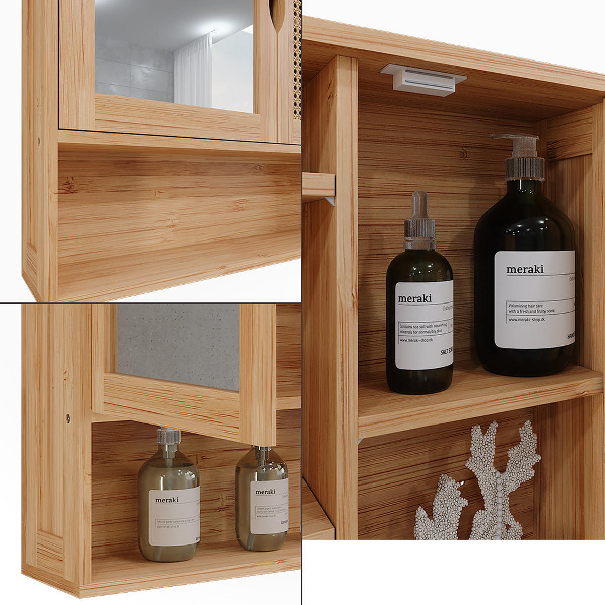 KÚPEĽŇOVÁ ZRKADLOVÁ SKRINKA Liora Bambus/ratan - zelená, kompozitné drevo (56/58/13cm) - Vicco