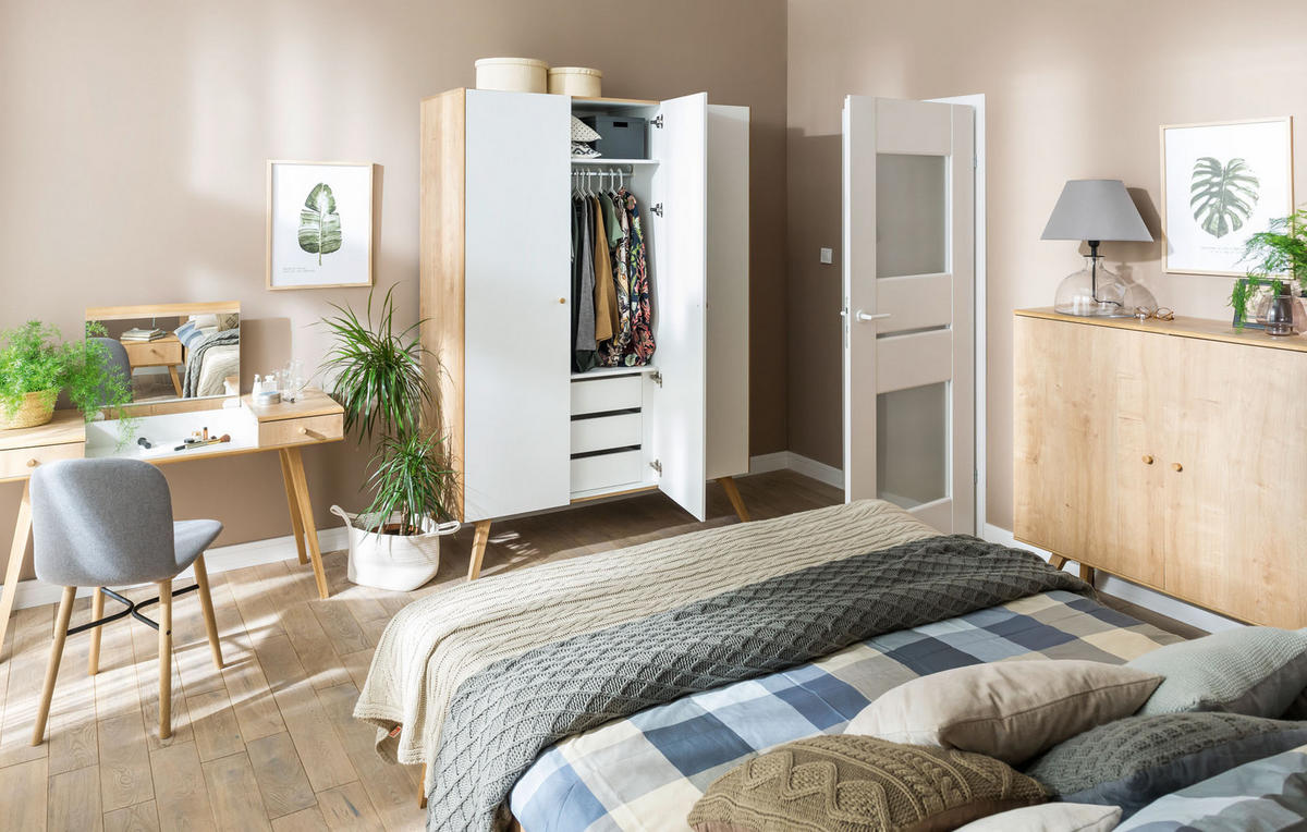 KLEIDERSCHRANK 3-TÜRIG NATURE - Weiß, Holzwerkstoff (150/207.5/58cm) - Vox Möbel