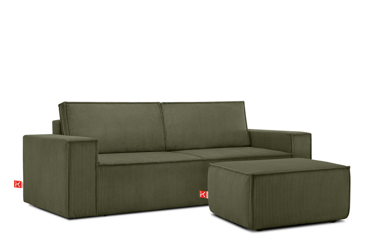 SITZPOUF NAPI gefederte Sitzfläche, grün - Schwarz/Olivgrün, Textil (83/45/83cm) - KONSIMO®