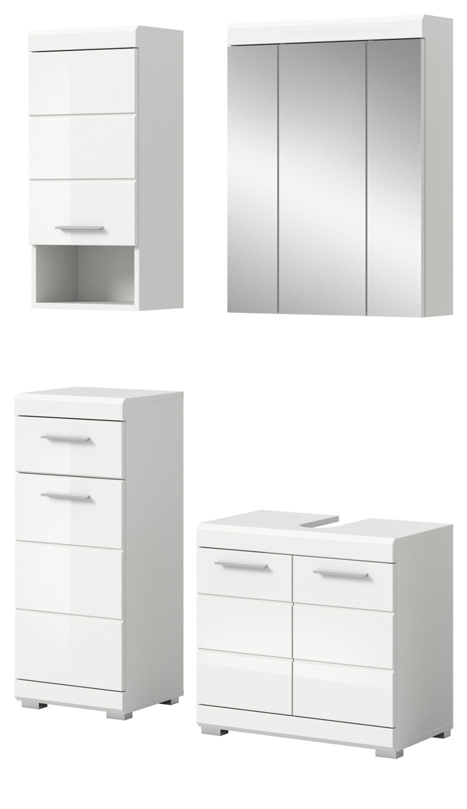 BADMÖBEL-SET weiß Hochglanz 4-teilig 112 cm, Komplettset mit viel Stauraum - Weiß Hochglanz, Glas/Holzwerkstoff (112/191/34cm) - Inn.Furn