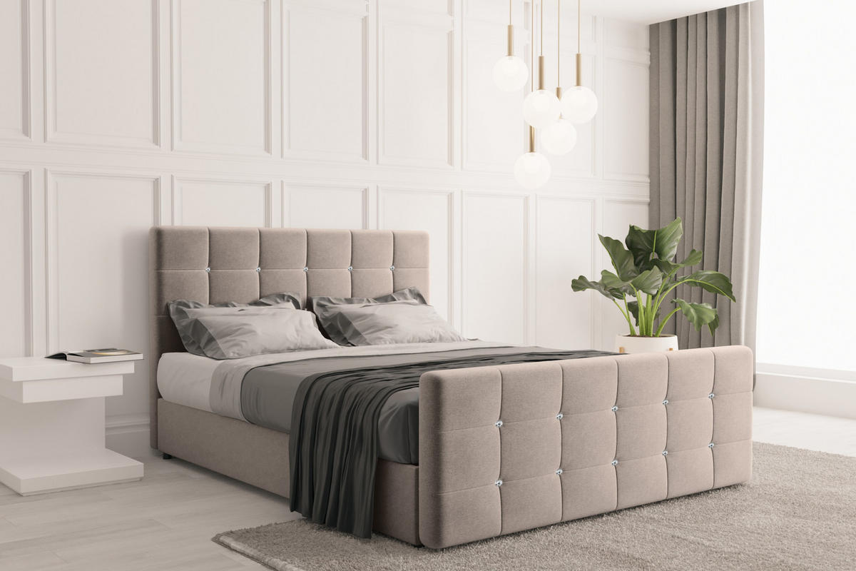 BOXBETT Mit Bettkasten Und Matratze Topper ROMA 120x200 cm Hellbraun H2-Pocket - Hellbraun/Dunkelblau, Holz/Holzwerkstoff (120/200cm) - Kaiser Möbel