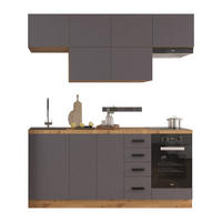 KÜCHENZEILE 240 - Langen KL2-M240 in Grau/Matt - Schwarz/Grau, Holz/Metall (240/212/58cm)