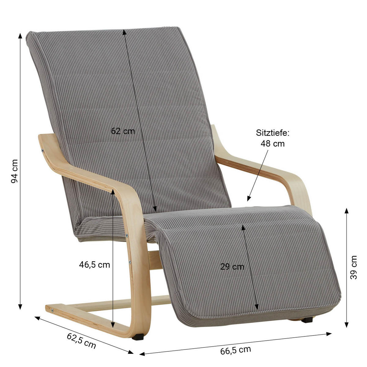 RELAXSESSEL Stoffbezug Grau, Fußstütze - Grau, Textil (66/94/62cm) - Homestyle4u