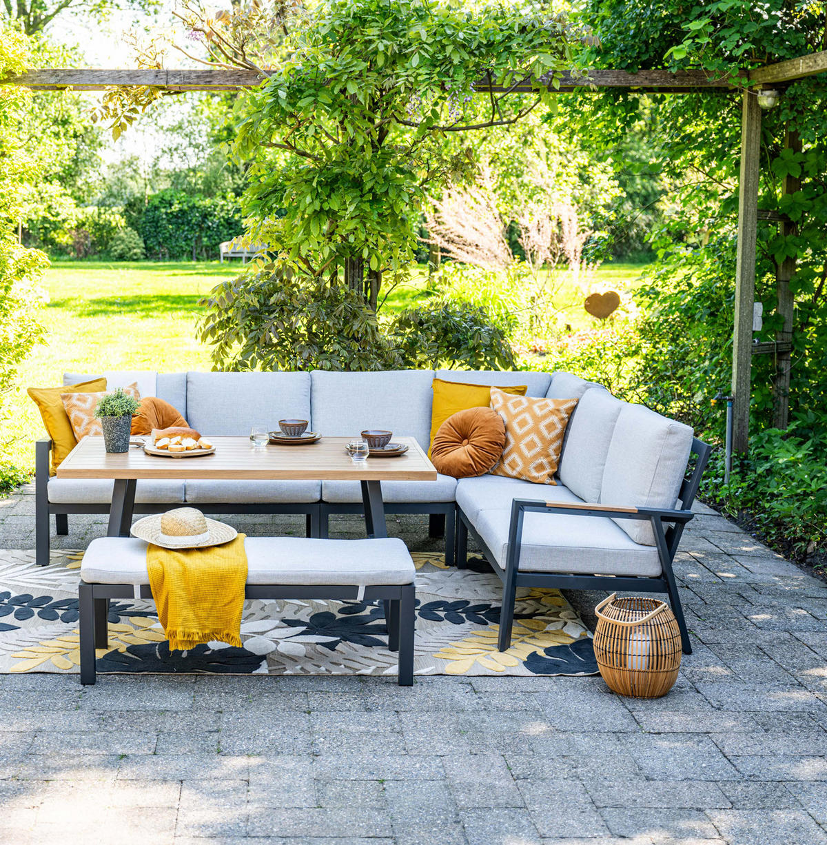 GARTENLOUNGESET Elati 5-teilig, Premium Dining Ecklounge Set, Gartenmöbelset - Anthrazit, Metall - GARDEN IMPRESSIONS