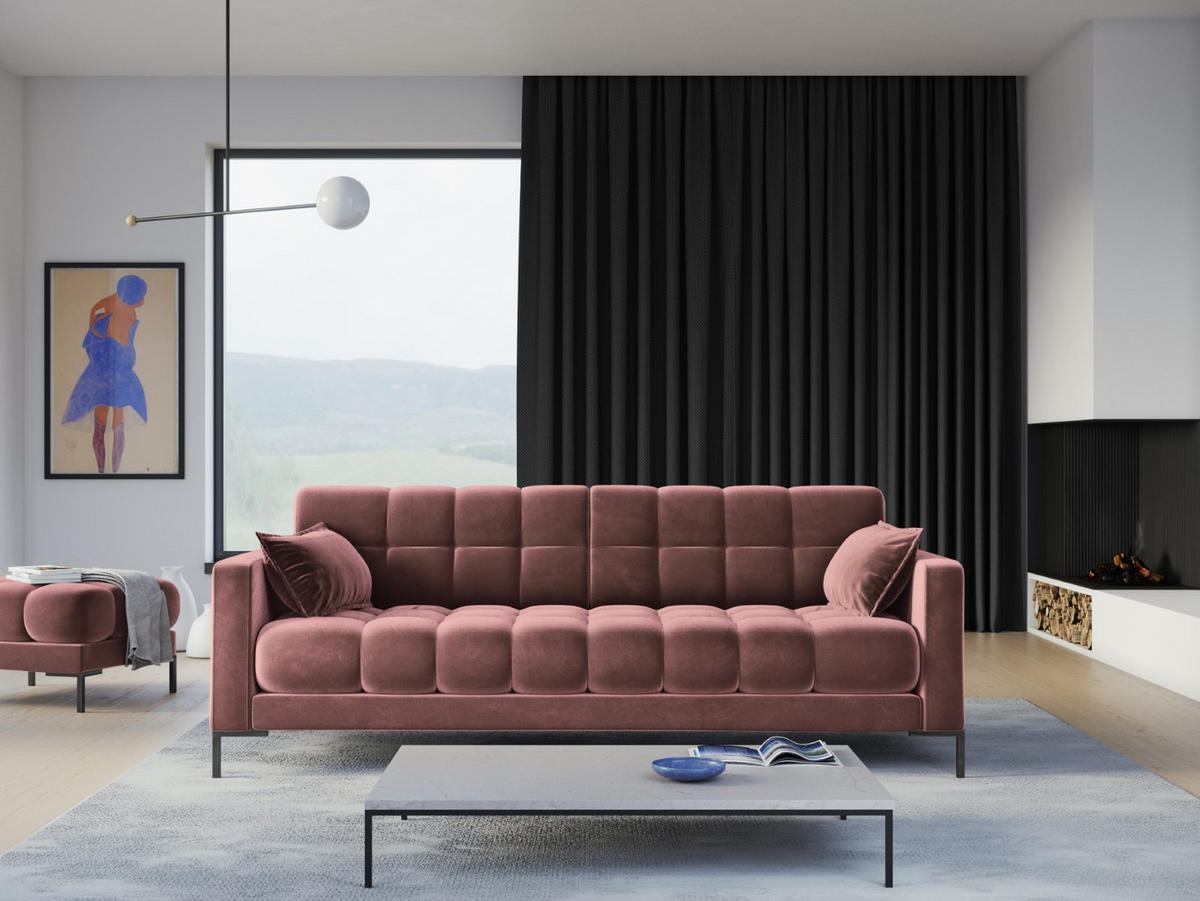 SOFA Mamaia aus Samt rosa 4 Sitzplätze - Pink, Textil (92/75/217cm) - Micadoni